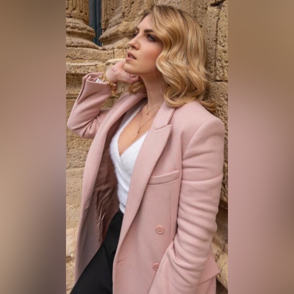 Zara Wool Blend Double Breasted Coat in Pale Pink - Picture 6 of 14